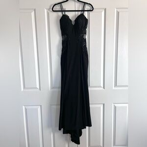 Elizabeth K GLS Collective Black Sequin Sheer Gown with Train size XSmall